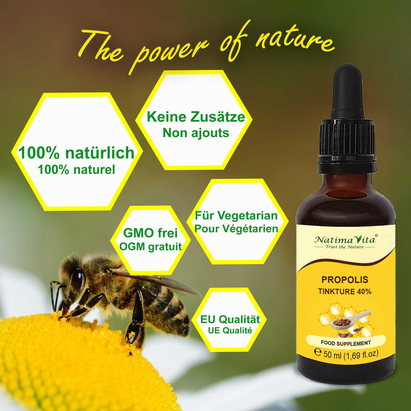 Propolis tincture 40% - 50 ml - Pure high-dose propolis drops - 100% natural - Propolis extract - Practical pipette - Easy dosage - NatimaVita 50.00 ml (pack of 1) - NewNest Australia