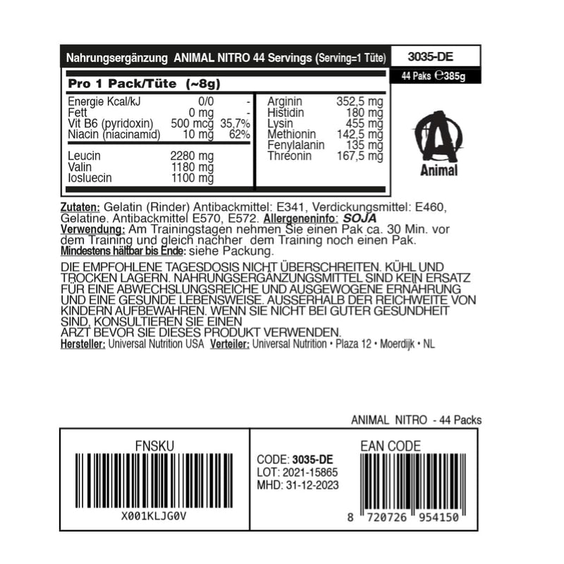 Universal Nutrition Animal Nitro Post Workout Supplement For Protein Binding In The Muscles & Rapid Muscle Building With Essential Amino Acids, Eaa Bcaa & Arginine, 44 Units - NewNest Australia