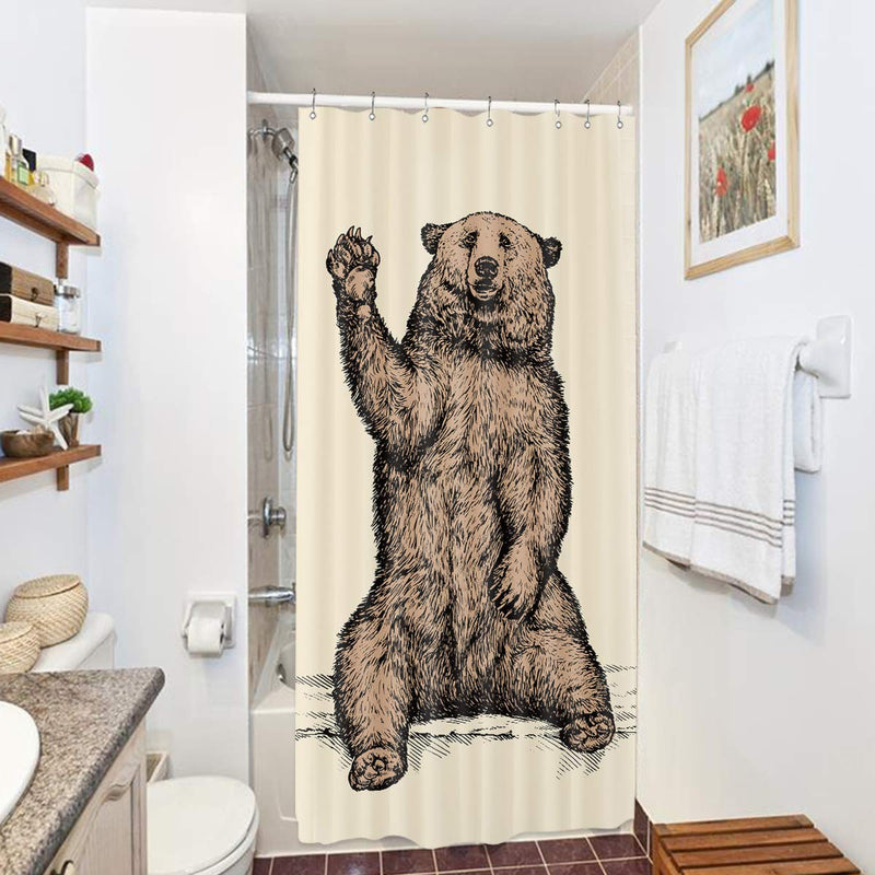 Riyidecor Stall Funny Bear Shower Curtain 36Wx72H Inch Animal Kids Say Hello Kids Decor Fabric Bathroom Polyester Waterproof Plastic Hooks - NewNest Australia