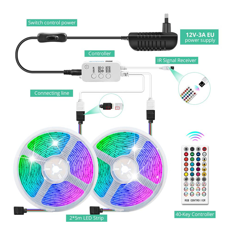 LED Strip Lights,Tenmiro 32.8FT LED Music Sync Color Changing Lights with 40keys Music Remote Controller and 12V5APower Supply, RGB SMD5050 300 led Lights for Room, Bedroom, TV, Party. - NewNest Australia