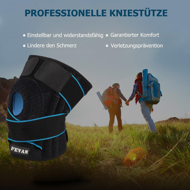 Fevan Knee Support With Side Stabilizers Made Of Neoprene With Silicone - Knee Support For Men And Women - Knee Support For Weight Training - Knee Support (Black/Blue) - NewNest Australia