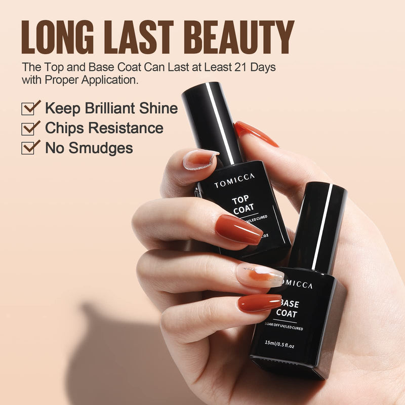 Tomicca Base Coat Top Coat Uv Nail Polish Set, 2 * 15Ml Shellac Base Coat And No Wipe Top Coat, Soak-Off Uv/Led Nail Polish Gel Gift For Nail Studio Diy Home‚¶ 2 * 15Ml - NewNest Australia