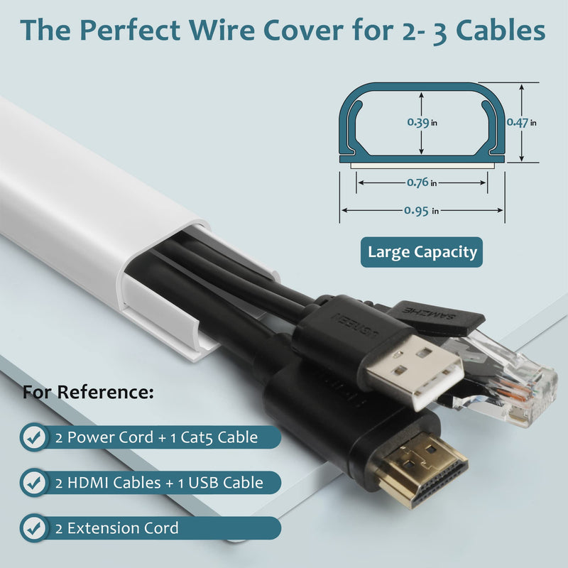 Cable Hider Raceway Kit, 68in Wire Hiders for TV on Wall, Paintable Cord Cover Channel, Cord Hider for Wall Mounted TV in Home Office, 4X L17in X W0.95in X H0.47in, White Large-68in - NewNest Australia