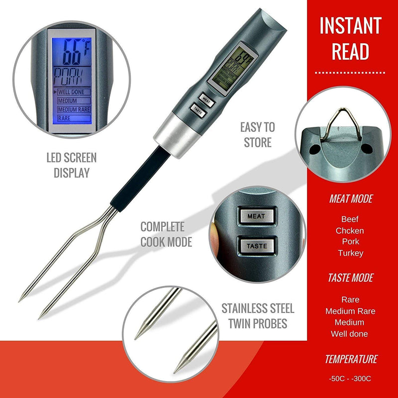 NewNest Australia - Meat Thermometer Fork BBQ Fork with Thermometer Digital BBQ Fork Thermometer Digital Cooking Fork Instant Read Fork for Kitchen, Grilling, Smoker, Barbecue, Turkey 