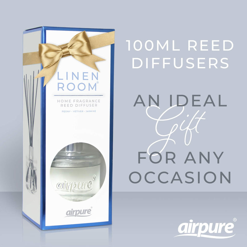 AIRPURE Reed Diffuser, 100ml Oil Set with Sticks, 8X Black Reeds, Continuous Room Scent, Diffusers for Home Use in Living Room, Kitchen or As Bathroom Freshener - Linen Room Fragrance - NewNest Australia