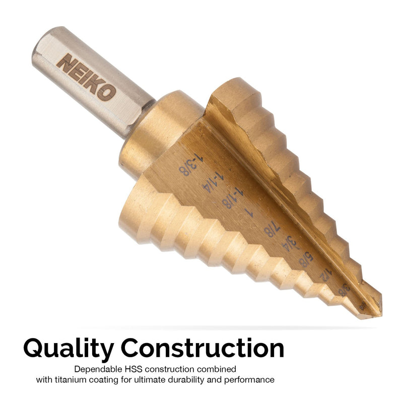 Neiko 10194A Titanium Step Drill Bit, High Speed Steel | 1/4 to 1-3/8 | Total 10 Step Sizes - NewNest Australia