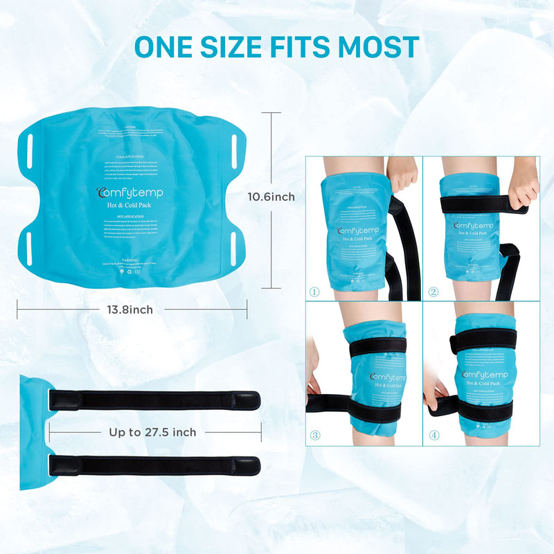 Comfytemp Flexible Knee Ice Pack Wrap, Reusable Gel Cold Pack for Knee Pain Relief, Hot & Cold Compress Therapy for Leg Injuries, Knee Replacement Surgery, Arthritis, Bruises & Sprains 13.8“x10.6" - NewNest Australia