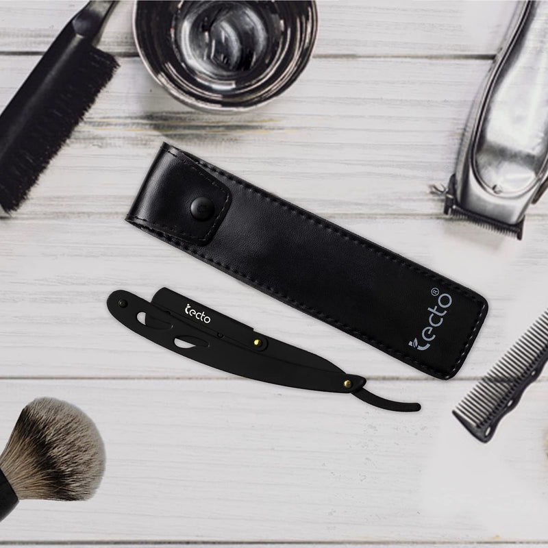Tecto Cut Throat Razor, Matte Black for Moustache & Beard Shaving Razor, Light Weight Single Blade Razor, Professional Barber Razor, Premium Quality Straight Edge Razor, Travel Pouch Included - NewNest Australia