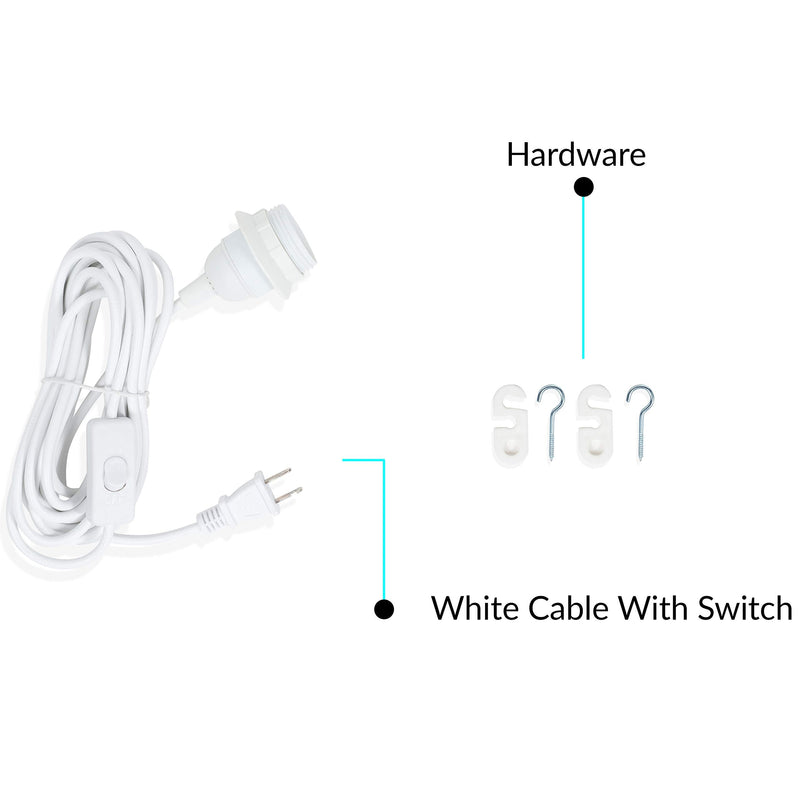 Wallniture Fiore 15 Feet Hanging Lantern Cord with On Off Switch, Room Decor for Pendant Light Bulbs White Socket Set - NewNest Australia