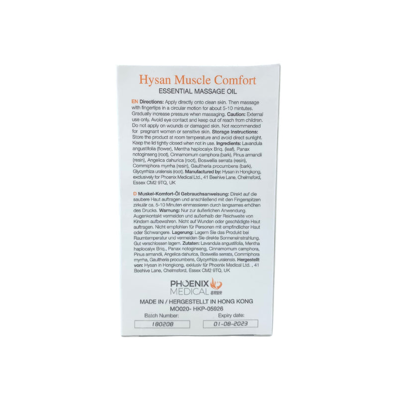 Hysan Muscle Comfort Essential Massage Oil, 100% Licensed Natural Massage Oil Herbal Ingredients: Trusted & Approved Formula, Sore Muscles, Aches, Pains & Tissue Repair - 50ml - NewNest Australia