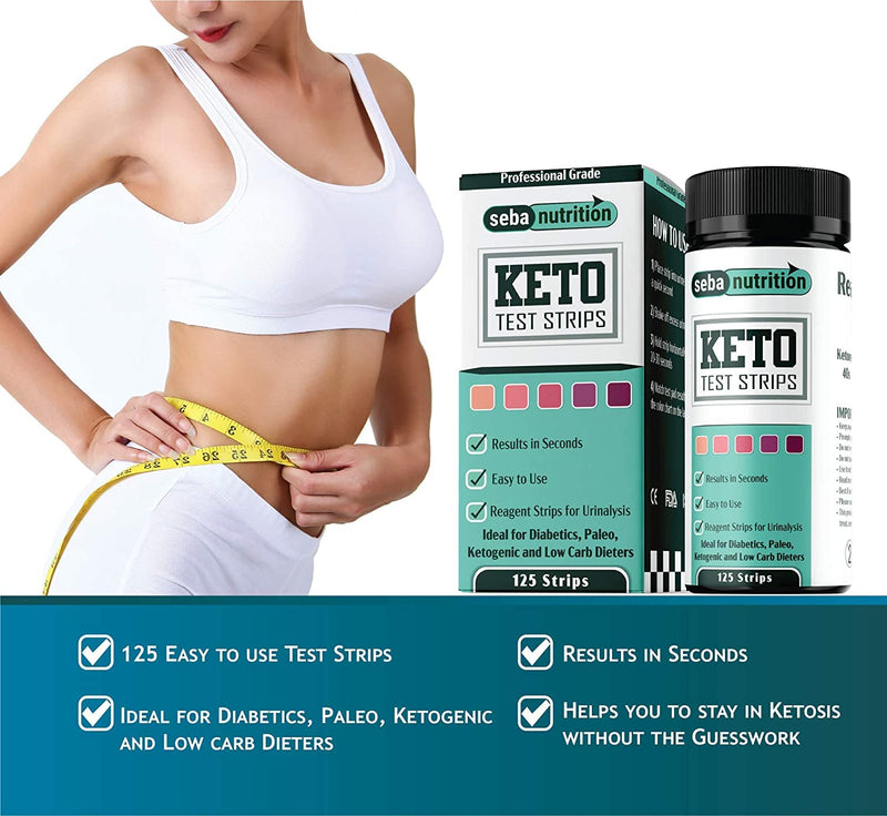 Seba Nutrition - Keto Urine Test Strips - 125 Urinalysis Test Sticks (5 X 25 Aluminum Sachets in a Bottle) - Design for Ketogenic and Low Carb Diets - Best for Accurate Meter Measurement of Ketones - NewNest Australia