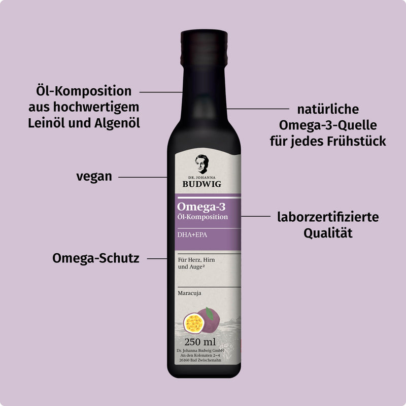 Dr. Budwig Omega-3 DHA + EPA Passion Fruit - optimal Omega-3 basic supply - The original 250 ml 250 ml (pack of 1) - NewNest Australia