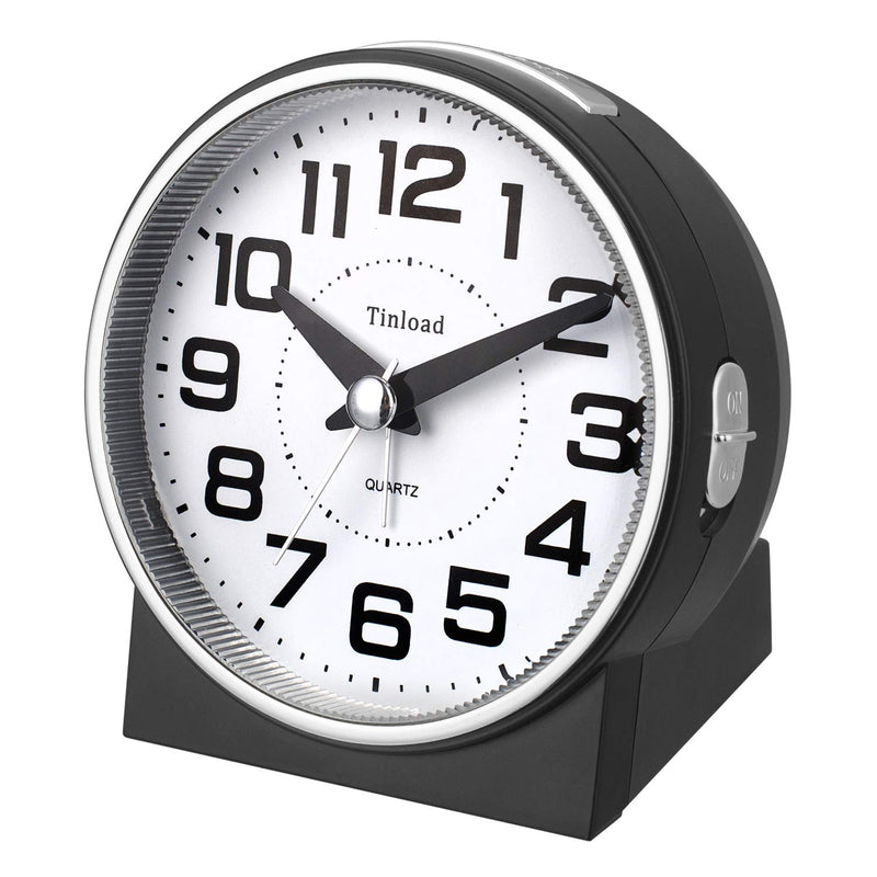 NewNest Australia - Tinload 4" Silent Analog Alarm Clock Non Ticking, Gentle Wake, Beep Sounds, Increasing Volume, Battery Operated Snooze and Light Functions, Easy Set (Black) Black/a 