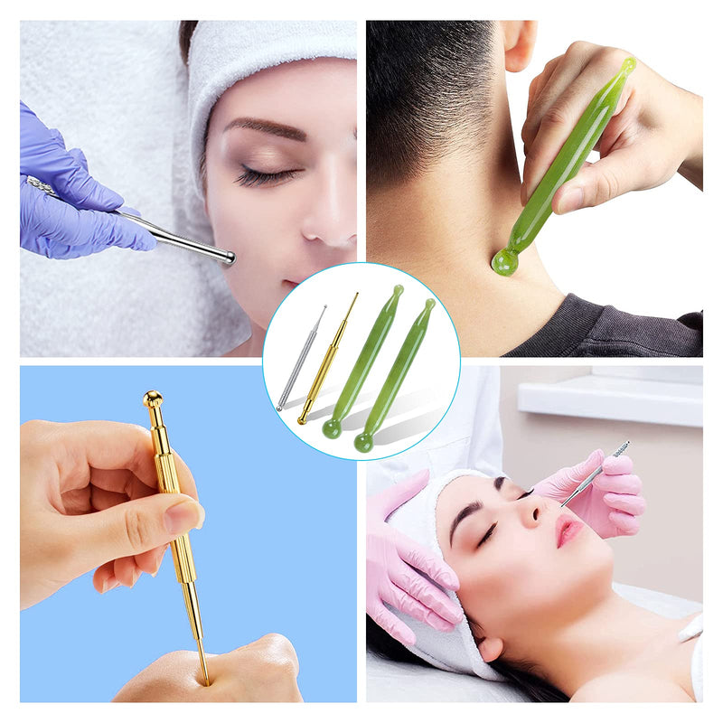 4PCS Massage Tools Acupuncture Pen Self Massage Gua Sha Pointing Pen with Silver Stainless Steel Ear Point Acupuncture Pen with Gold Double Headed Ear Massage Pen - NewNest Australia