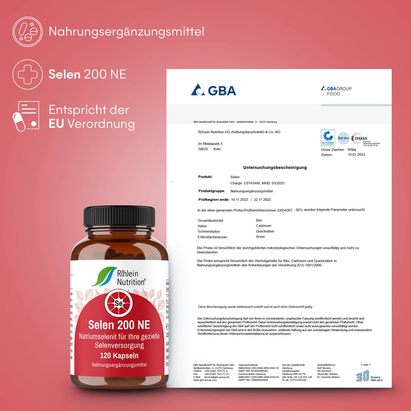 Selenium high dose - Selenium 200µg - 120 capsules 4 month supply - Selenium - Vegan Made in Germany without additives - Rhein Nutrition - NewNest Australia