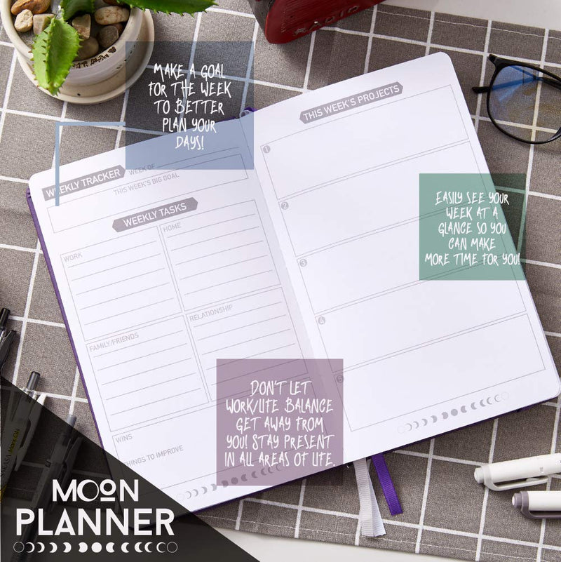 Moon Planner Daily Weekly and Monthly Planner Undated, A5 size, Hard Cover (Black) Black - NewNest Australia
