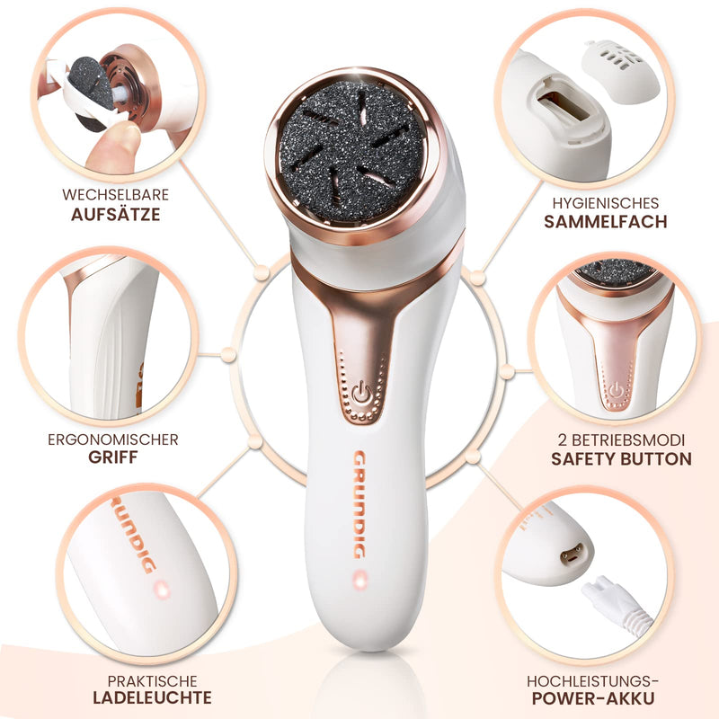 GRUNDIG electric callus remover to remove calluses - quickly beautiful feet - foot care set with high-performance battery I IPX7 foot pedi pedicure (callus remover), white - NewNest Australia