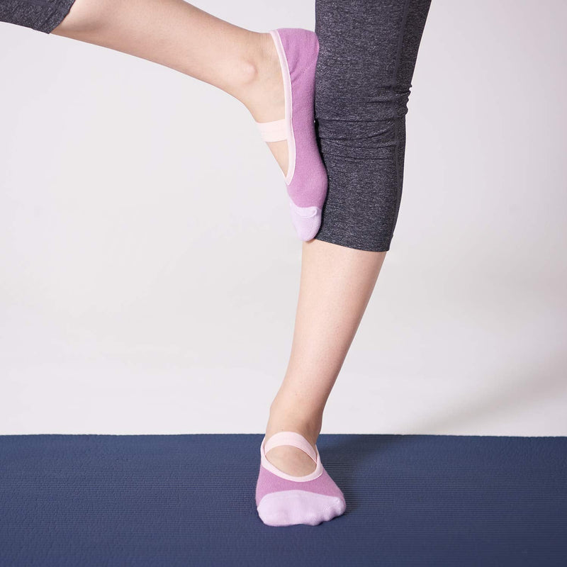 Aprilaugust Color Block Yoga Socks with Non Slip Grips, Perfect for Pilates, Barre, Ballet, Barefoot training C_purple (1pair) Medium - NewNest Australia