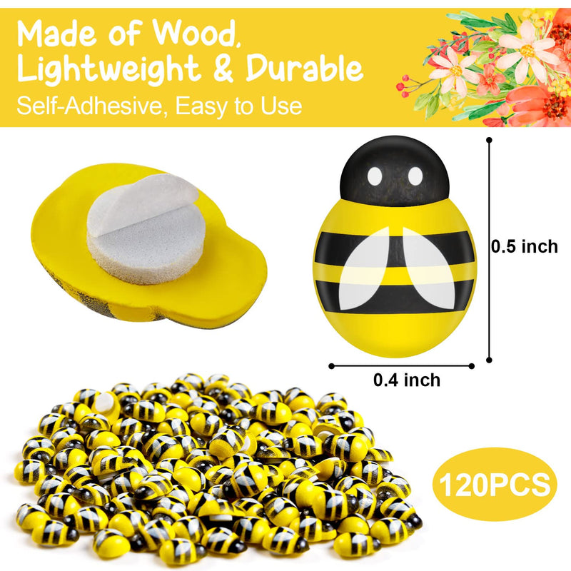 120 Pcs Bees for Crafts, Self-Adhesive Bumble Bee Decorations, Cute Wooden Bee Buttons for Small Juts Bee Hives, Potted Plant, Honey Dippper Sticks - NewNest Australia