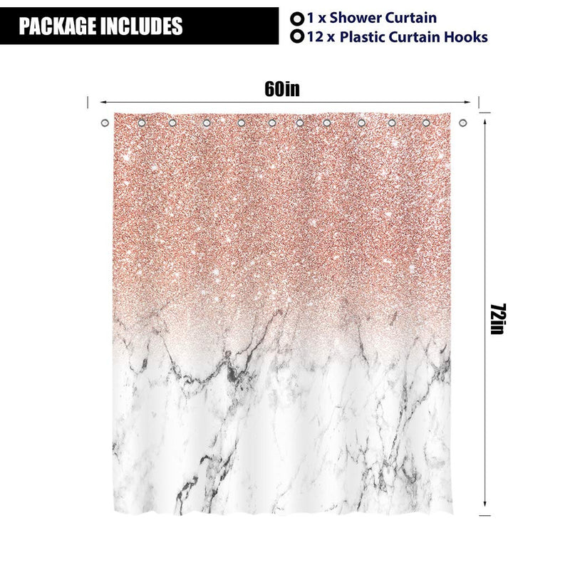 LIGHTINHOME Pink Bling (Not Glitter) Shower Curtain White Marble Rose Gold 60Wx72H Ombre Grey Lines Hazy Black Stripes Trendy Modern Waterproof Bathroom Home Decor Set 12 Plastic Hooks Pink Marble - NewNest Australia