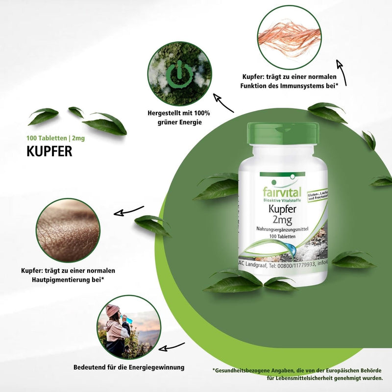 Fairvital | Copper tablets 2mg - HIGH DOSE - dietary supplement made from copper bisglycinate - vegan - 100 tablets - NewNest Australia