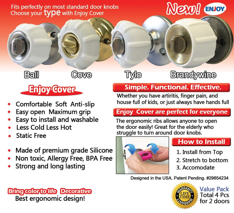 New Enjoy Cover - Door Knob Cover Grips Non Slip Arthritis & Senior Living Aids Grippy Easy Open Decorative. Simple Functional Effective Solution- 4 Pack (White, Cove) - NewNest Australia