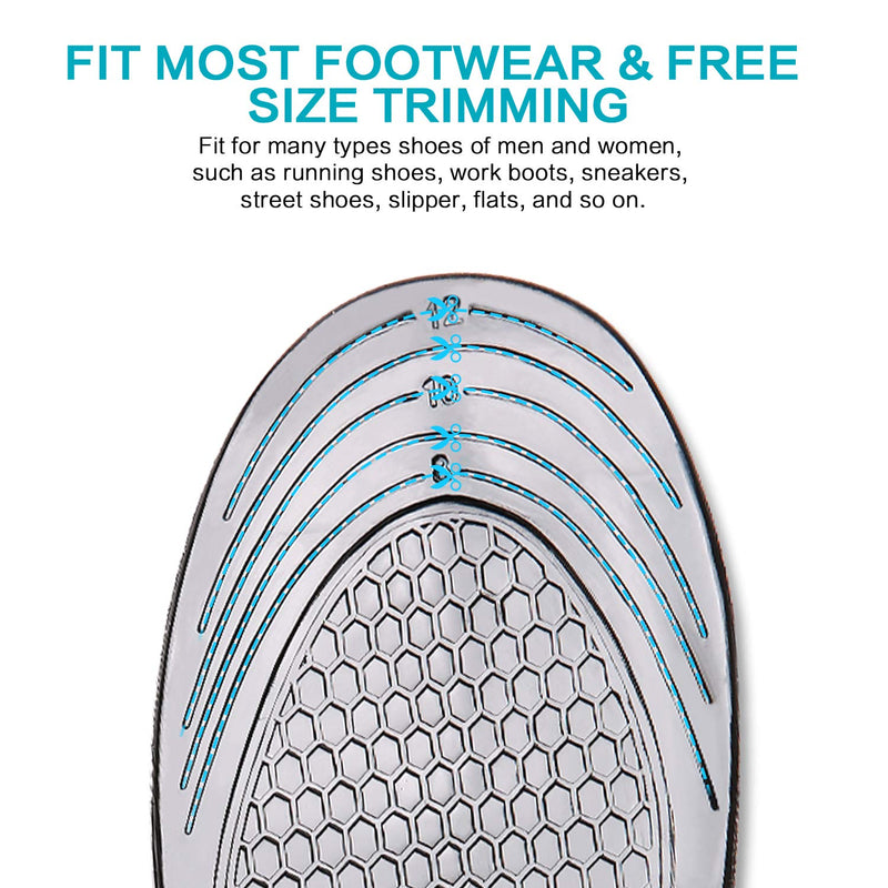 MOISO GEL Sports Work Comfort Trimmable Insoles for Shock Absorption, Inserts for Running Shoes Work Boots Trainers, Relieve Foot Pain for Men & Women, Black 9-11.5 UK Women / 8.5-12 UK Men - NewNest Australia
