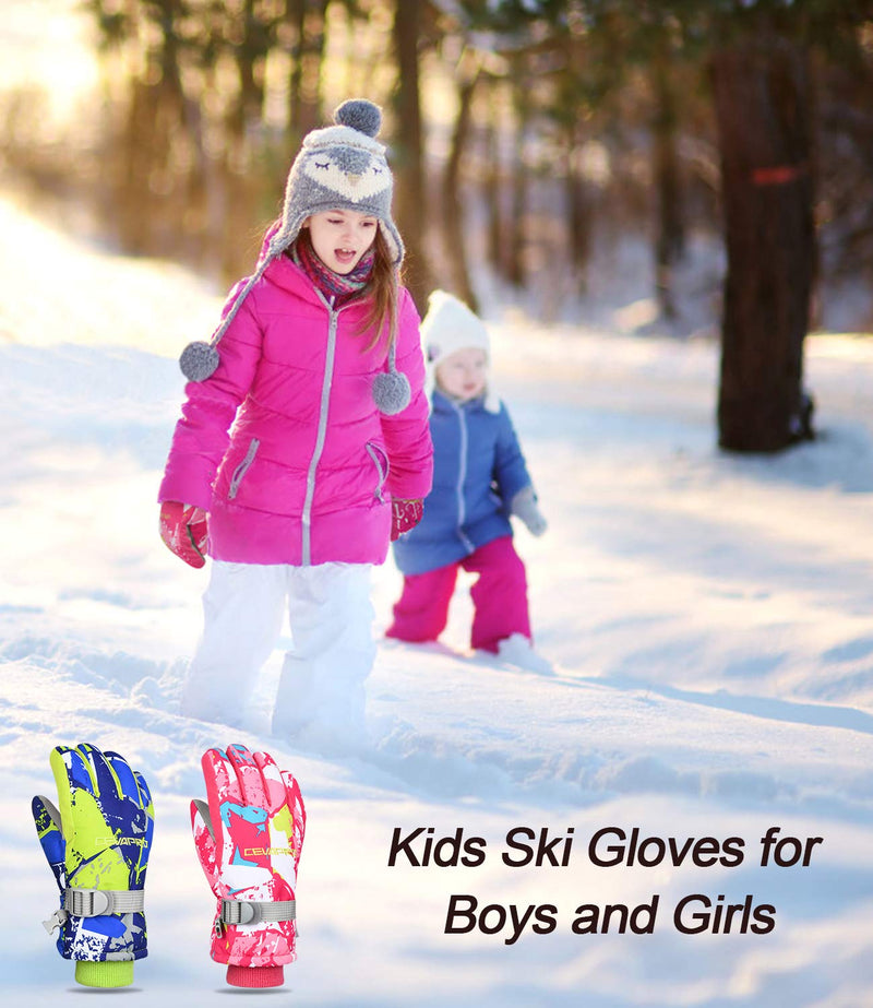 Cevapro -30℉ Ski Gloves Kids Winter Snow Gloves Waterproof Cold Weather Gloves for Boys Girls Kids Green Kids L (10-12 years old) - NewNest Australia
