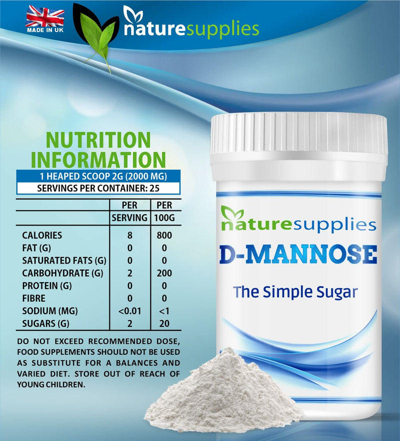 D-mannose Powder 50g - GMO FREE - Vegan Friendly - Highly Concentrated Mannose Pure Ingredients, No Chemicals In Our Supplements - Naturesupplies - NewNest Australia