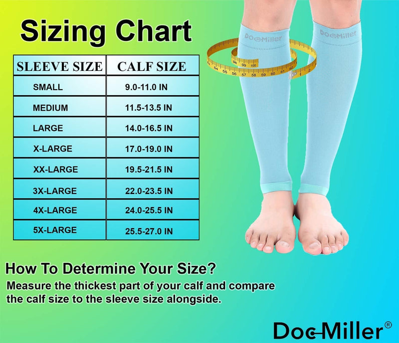 Doc Miller Calf Compression Sleeve Men and Women - 20-30mmHg Shin Splint Compression Sleeve Recover Varicose Veins, Torn Calf and Pain Relief - 1 Pair Calf Sleeves Teal Color - XX-Large Size - NewNest Australia
