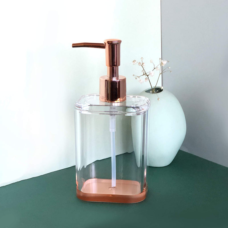 COM.TOP-Acrylic Soap Dispenser Set, Bathroom Accessories Set, Countertop Dispenser for Liquid Soap or Lotion (Rose Gold/Clear) Rose Gold/Clear - NewNest Australia