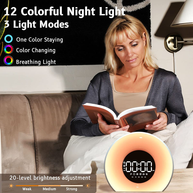 OrangeLight Wake Up Light Sunrise Alarm Clock with Sunrise Sunset Simulation 25 Nature Sounds 12 Colors Night Light Dual Alarms and Snooze Function Sleep Aid for Heavy Sleepers Kids Adults (White) - NewNest Australia