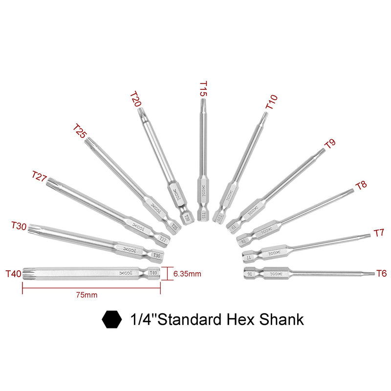 Screwdriver Bit Set Torx, 11 Pcs 1/4 Inch Hex Shank T6-T40 Magnetic S2 Steel Torx Security Head Screwdriver Drill Set Bits with Case (3 Inch Length) - NewNest Australia