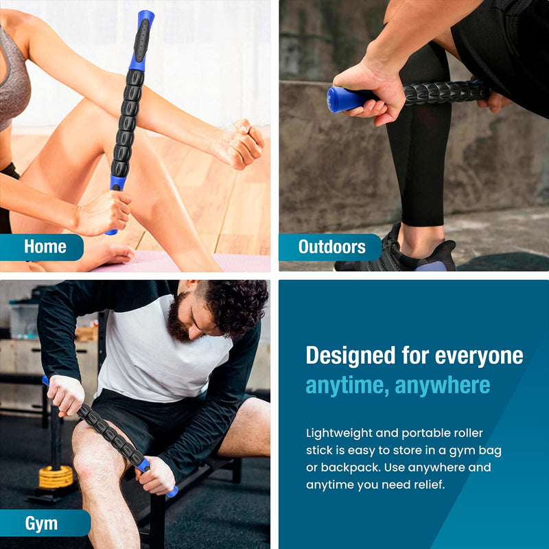 Beenax Muscle Therapy Massage Stick, 360° Tension Reduction - Ridged Gears for Trigger Points, Deep Tissue, Myofascial Release, Leg, Quads & Calf Tightness - Relieve Soreness, Cramps and Pain Blue - NewNest Australia