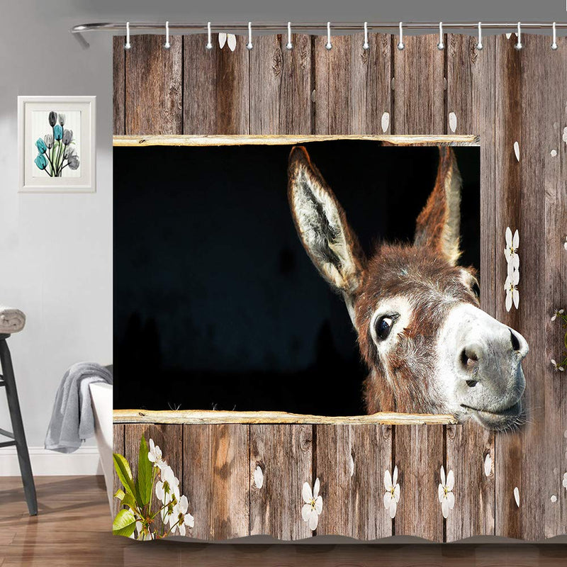 Donkey Shower Curtain,Animal Lover Cute Funny Donkey Shower Curtain for Bathroom, Farm Animal Donkey Shower Curtains, Funny Bathroom Decor, Hooks Included, Farm Animal Donkey Shower Curtain Set, 70IN - NewNest Australia