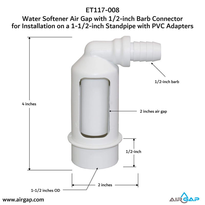 Water Softener Air Gap with 1/2-inch Barb Connector for Installation on a 1-1/2-inch Standpipe with PVC Trap Adapters - NewNest Australia