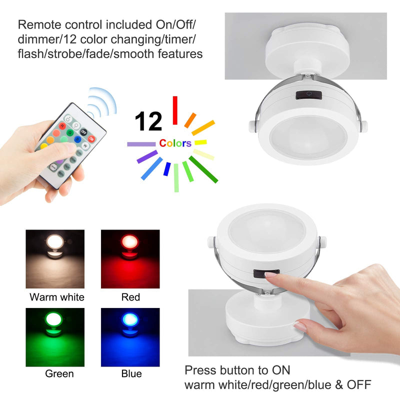 HONGUT LED Accent Lights Battery Operated, Dimmable Picture Light with Remote, 12 Color Changing Art Lights, Wireless Puck Light with 360°Rotate Lights Head, Stick on Spotlight for Dartboard, Painting 1 Pack - NewNest Australia