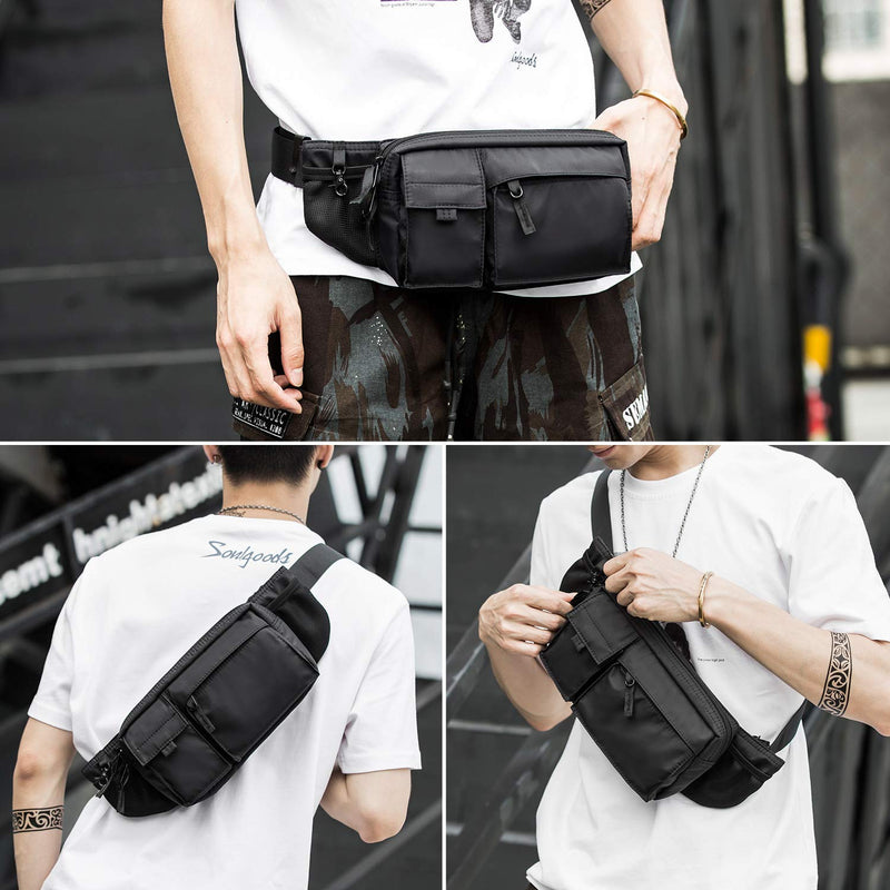 Large Waterproof Black Waist Bag Fanny Pack For Men Women Belt Bag Pouch Hip Bum Bag Chest Bag with Adjustable Strap, Premium Lightweight Fanny Pack For Gym Fitness Workout Travel Work Commuting - NewNest Australia