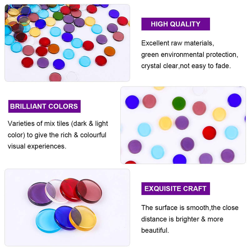 Aunifun Flat Glass Mosaic Tiles, 200 PCS Stained Transparent Glass Mosaic, Round Flat Gems for Home Decoration DIY Crafts - NewNest Australia