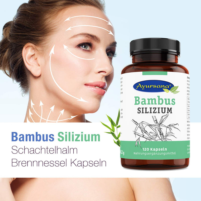 Bamboo silicon capsules (120 pieces) strengthening agent for skin, hair, nails 105 mg silica per daily dose (2 capsules) obtained from bamboo & nettle - NewNest Australia