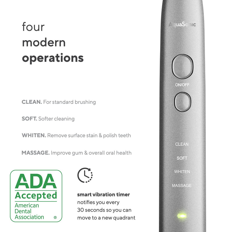 AquaSonic Vibe Series Ultra Whitening Toothbrush – ADA Accepted Electric Toothbrush - 8 Brush Heads & Travel Case - Ultra Sonic Motor & Wireless Charging - 4 Modes w Smart Timer – Charcoal Metallic - NewNest Australia