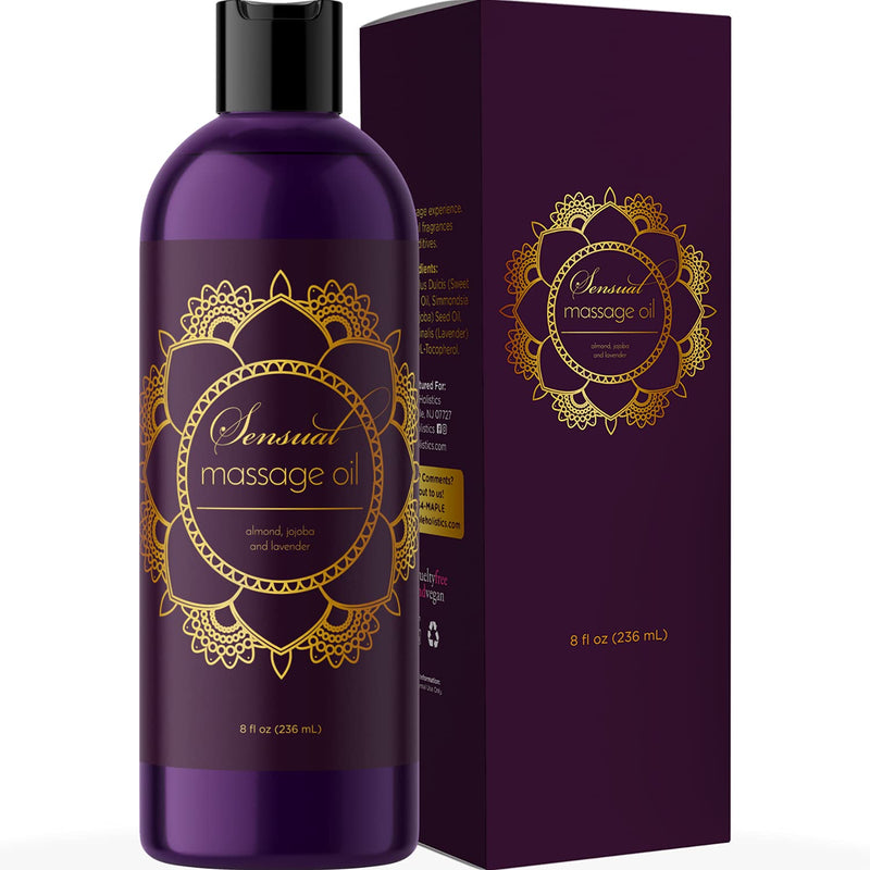 Aromatherapy Sensual Massage Oil for Couples - Aromatic Lavender Massage Oil Enhanced with High Absorption Sweet Almond Oil Jojoba Vitamin E and Relaxing Lavender Essential Oil - Full Body Massage Oil 8 Fl Oz (Pack of 1) - NewNest Australia
