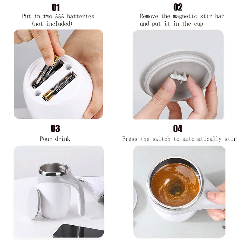 Automatic Magnetic Stirring Coffee Mug, Self Stirring Mug Magnetic Stirring Cup Rotating Home Office Travel Mixing Cup Suitable for Coffee/ Milk/ Tea/ Hot Chocolat (White) A-battery White - NewNest Australia