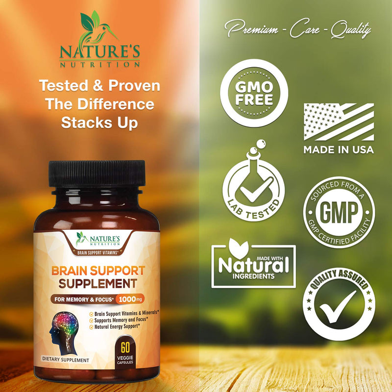 Brain Support Supplement - Premium Nootropic Brain Support - Bottled in USA - Naturally Supports Focus and Clarity, Assists Concentration with Dmae, Bacopa Monnieri - 60 Capsules - NewNest Australia