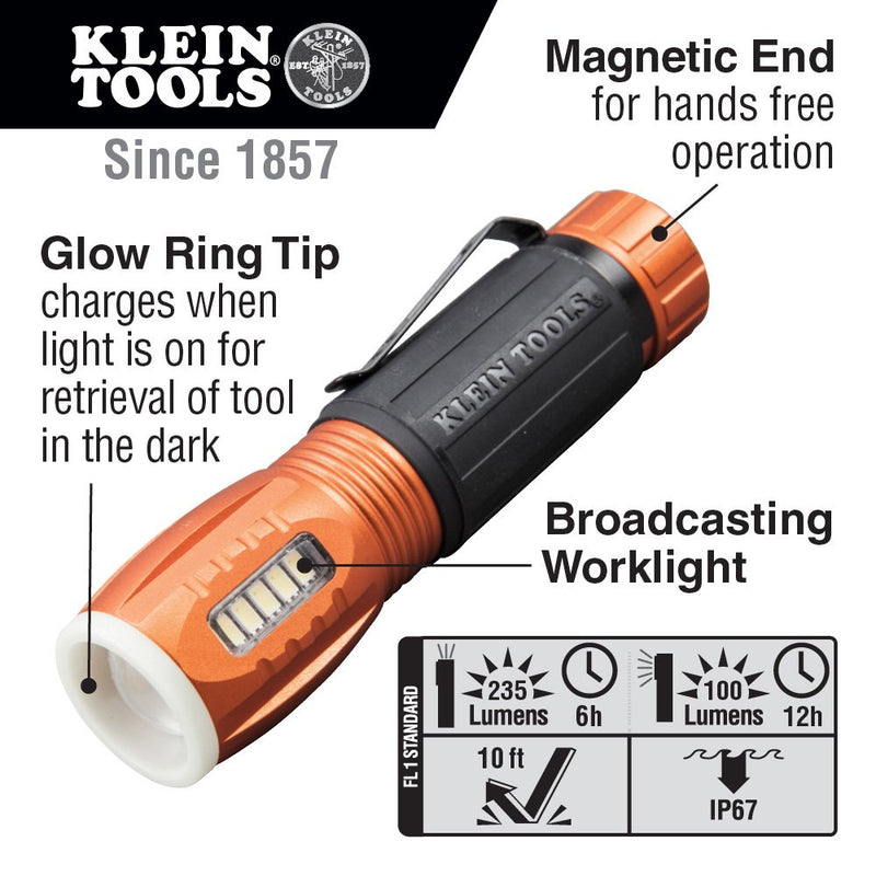 Klein Tools 56028 LED Flashlight and Work Light, Durable Waterproof, Compact Hands-free Magnetic End, Up to 12 Hours Run Time - NewNest Australia