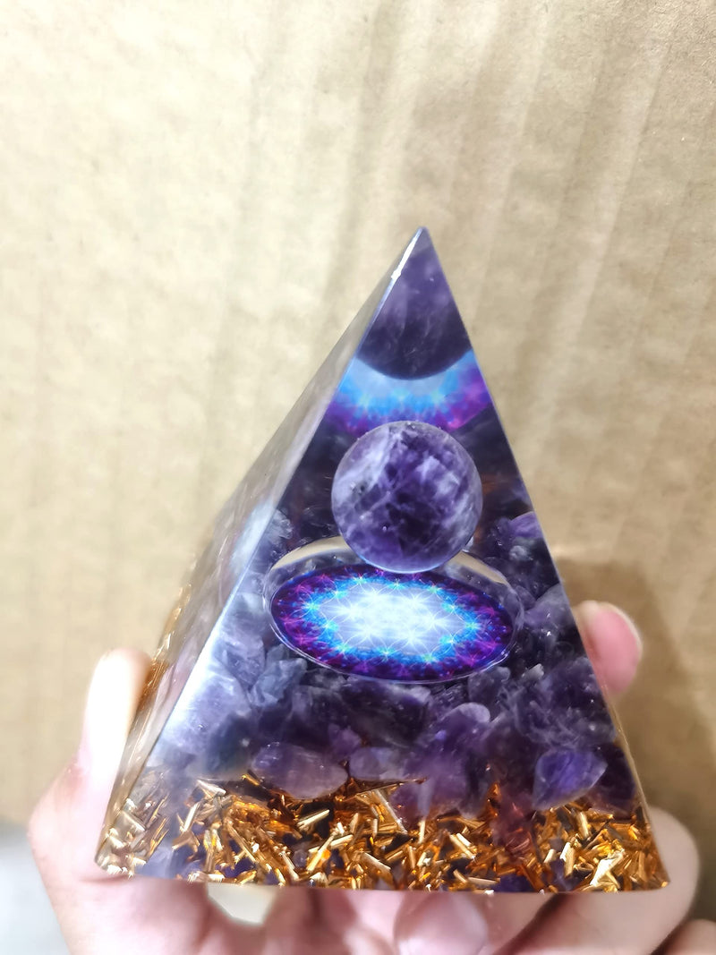 ycyingcheng Amethyste Pyramid Ogan Crystal Energy Tower, Nature Reiki Chakra Crushed Stone, Positive Energy Generator Orgonite Pyramid Protection Energy Protection Home Office Decor T - NewNest Australia