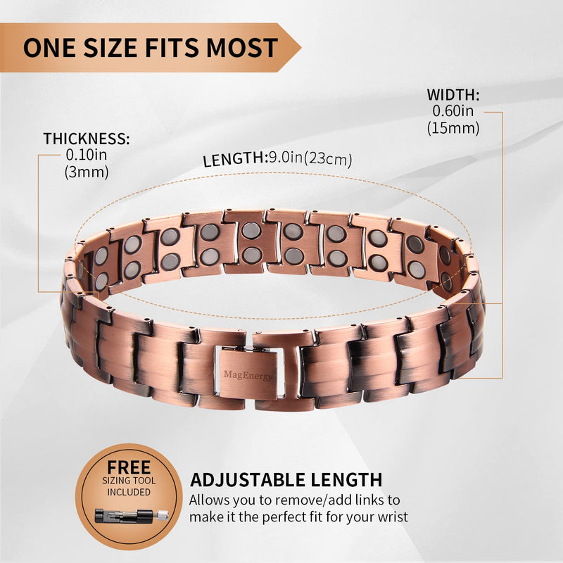 MagEnergy Mens Copper Bracelets 9" Link Adjustable Pure Copper with Double Row 3500 Gauss Magnets,Jewerly Gift with Links Removal Tool Copper 1 - NewNest Australia