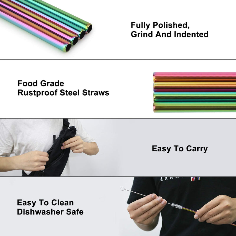 iShop Metal Straws – Reusable Straws Set of 4 Rainbow – Drinking Straws with Straw Cleaner – Eco-Friendly FDA BPA Free – Includes Cleaning Brush and Travel Pouch – Ideal for Travel, Home Use - NewNest Australia