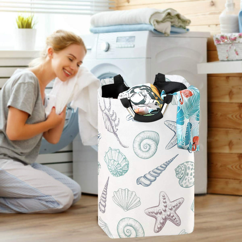 NewNest Australia - Shell Stars Coastal Starfish Seashell Large Laundry Basket Ocean Creature Collapsible Laundry Hamper with Handles Waterproof Durable Clothes Washing Bin Dirty Baskets Storage for Home College Dorm Ba A Lot Starfish 