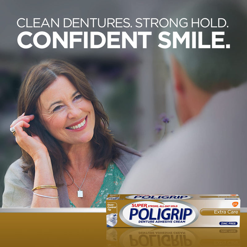 Super Poligrip Extra Care Denture Adhesive Cream, Zinc Free Denture Cream - 2.2 Ounces (Pack of 4) - NewNest Australia